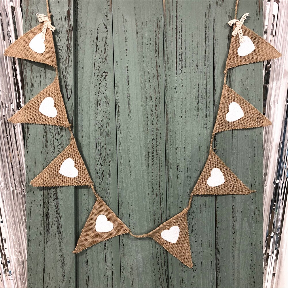 Mr Mrs Wedding Photo Props Banners Jute Bunting Marry Rustic Garland Flag Party Wedding Decoration Burlap bunting: 8pcs white heat