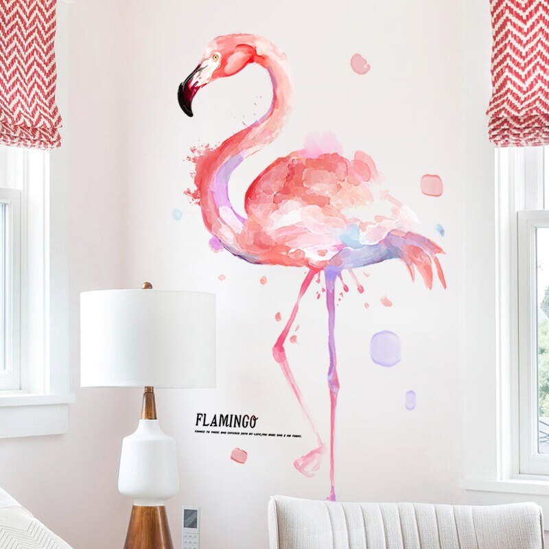 Tegneserie lyserød flamingo væg klistermærke til børneværelset blæk maleri væg klistermærker børnehave dekoration pvc vægoverføringsbilleder til soveværelse: Default Title