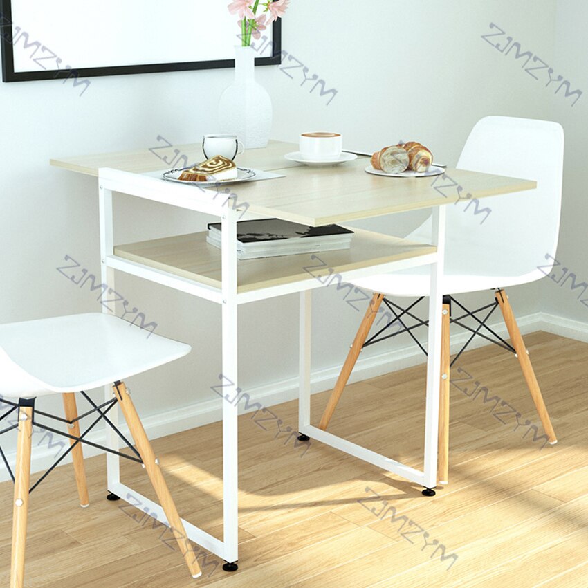 Dobrável extensível mesa de jantar portátil do agregado familiar mesa do computador retrátil mesa dobrável simples quadrado comer tabela 2 camadas: white maple