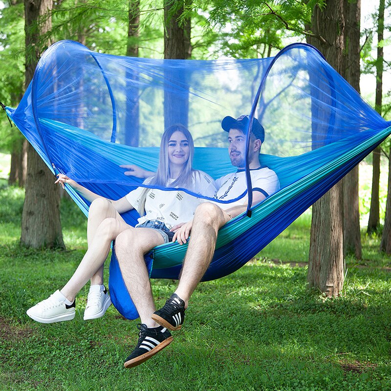 1pcs outdoor camping single double nylon automatic quick-opening hammock with mosquito net S7B0984