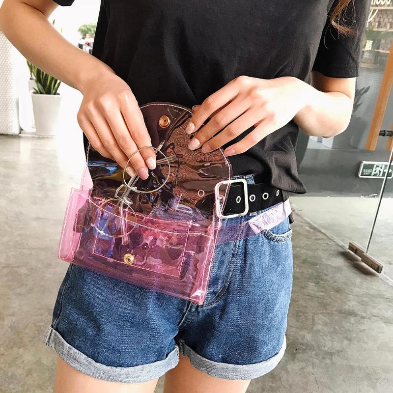 Trasparente Cinghia di Modo Fanny Pack Femminile di Estate PVC Marsupi Delle Ragazze Delle Donne di Colore Solido Della Gelatina Trasparente del Pacchetto Della Vita Petto Borse