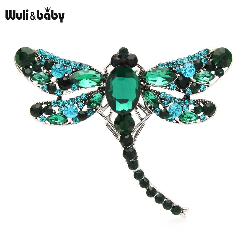 Wuli &amp; baby – broche libellule en cristal pour femmes, petite taille, 6 couleurs, classique, beauté, fête, bureau, broches,: green