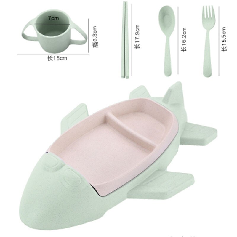 5 pcs/lot dessin animé mignon carré voiture Train avion bébé alimentation ensemble nourriture fruits plat plaque épaisse vaisselle Table plats pour enfants: Green Airplane Set