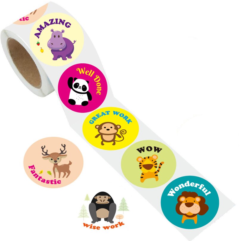 500pcs Reward Stickers Encouragement Sticker Roll for Kids Motivational Stickers with Cute Animals for Students Teachers