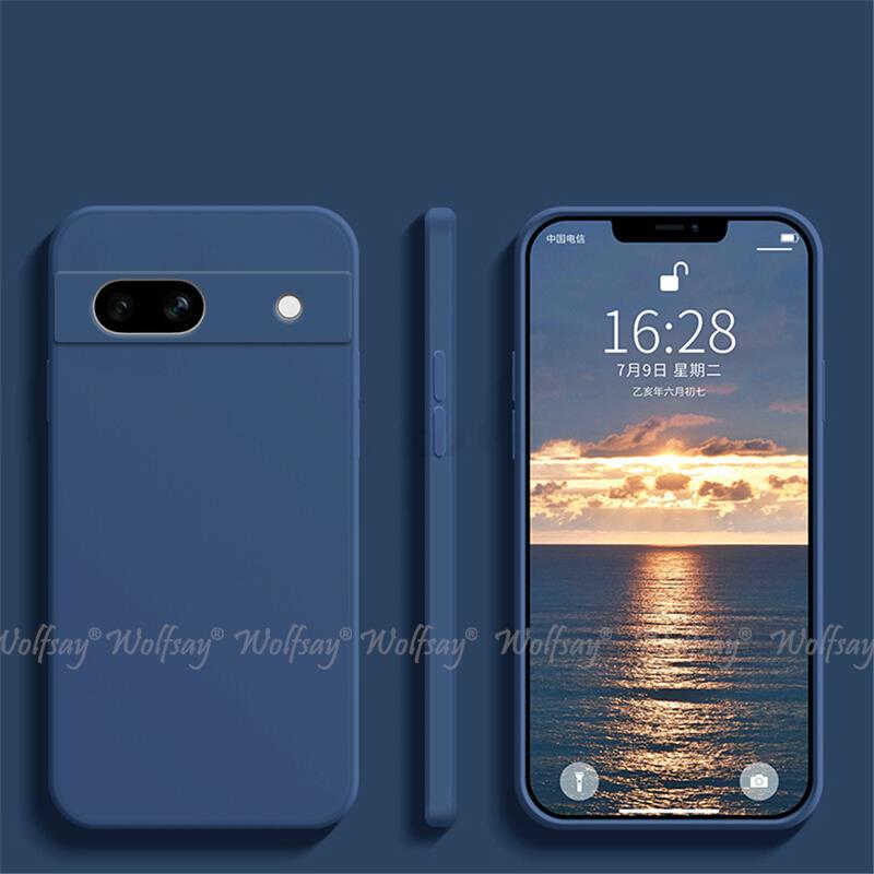Para Google Pixel 7A funda protectora de goma de silicona líquida funda de teléfono Google Pixel 8A 8 Pro 7A 7 6A 6 Pro funda TPU Pixel 7A: Aluminio / Azul