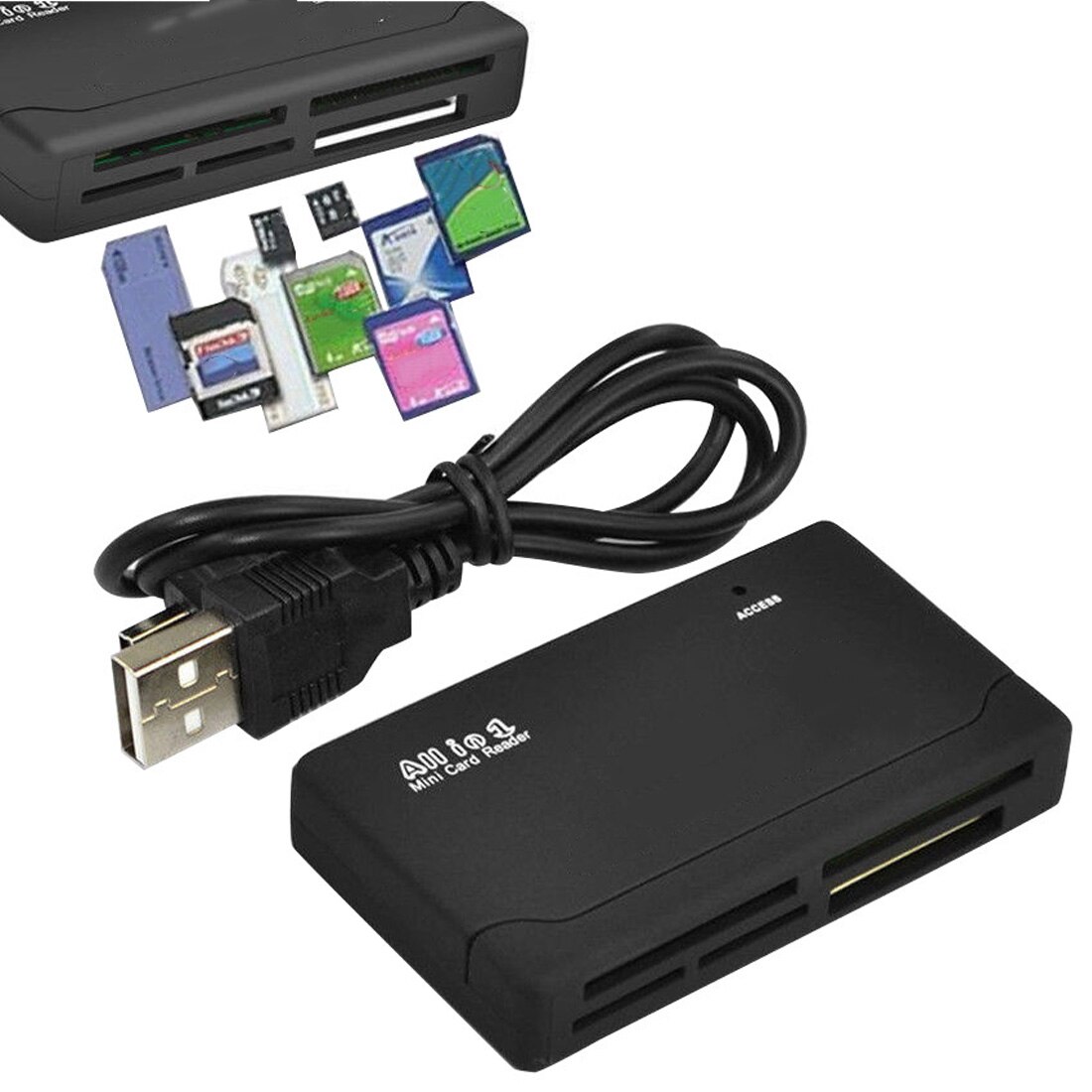 All in One Card Reader TF MS M2 XD CF Micro SD Carder Reader USB 2.0 480Mbps Card Reader Mini Memory Cardreader with Date Line