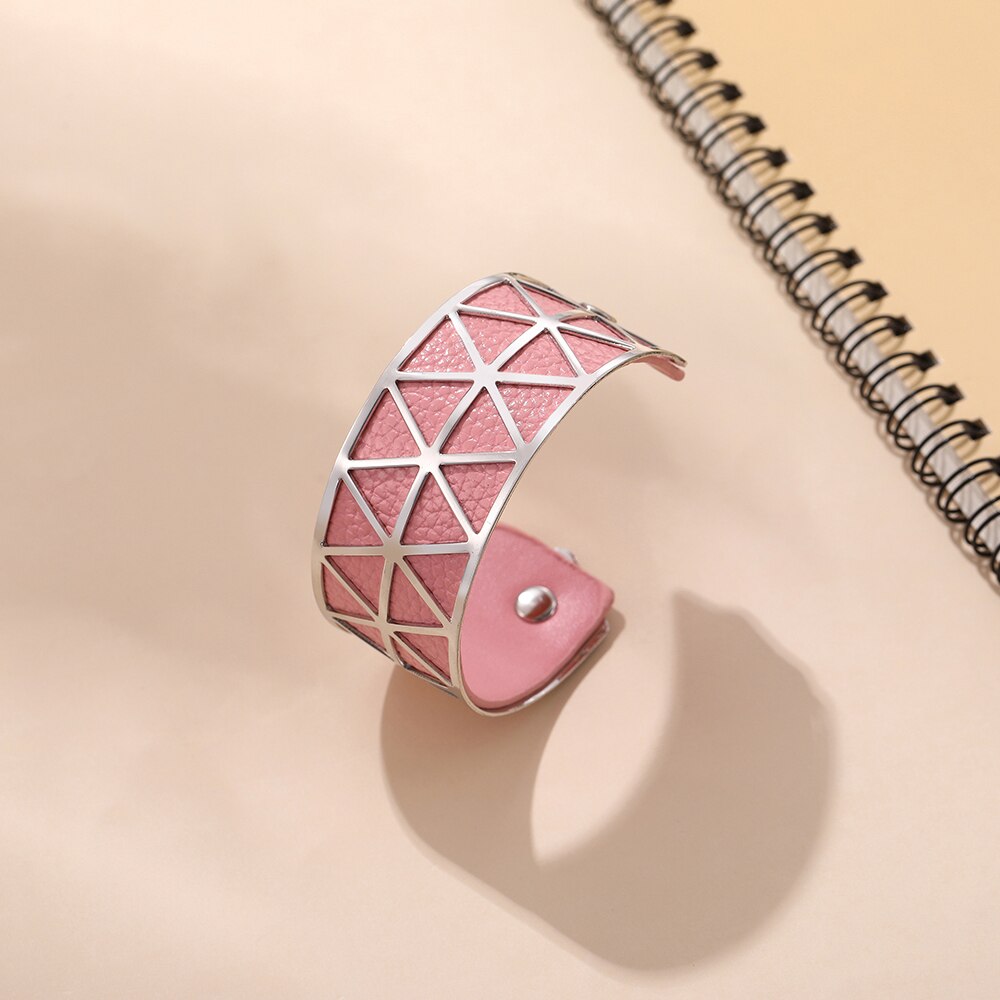 Teamer, pulsera hueca de cuero de PU, brazalete de Georgette, joyería india, Manchette para mujer , bisutería de muñeca para hombres