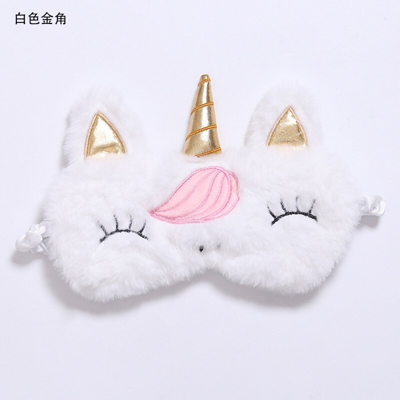 Mascarilla de Ojos de unicornio para dormir, 1 Uds., cubierta de felpa para sombra de ojos, venda visera, viaje, casa, niños, de cumpleaños: White
