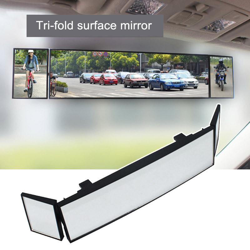 Car Wide Curve Convex Interior Reflector Clip Tri-fold Panoramic Rear View Mirror JLD