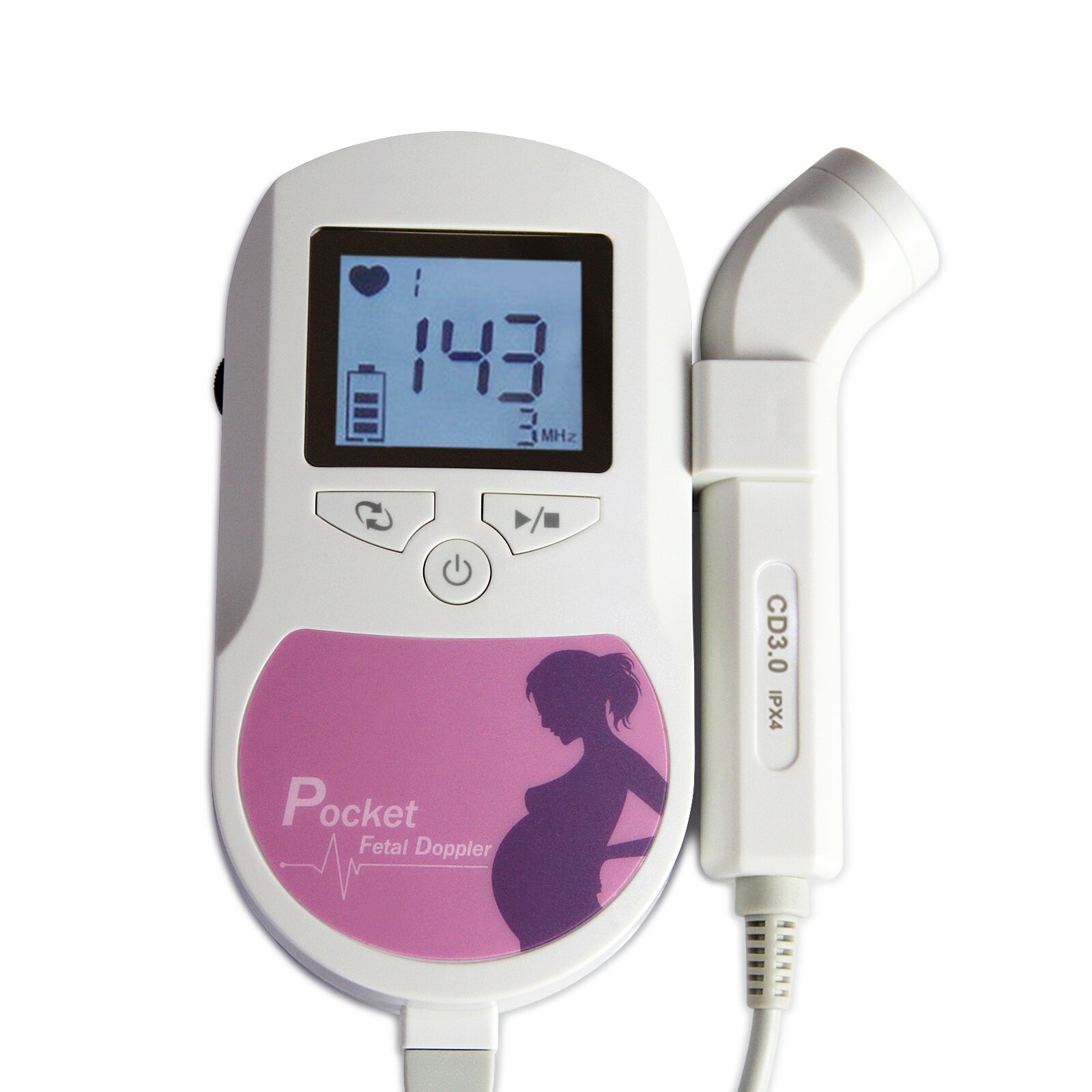 Contec baby lyd c lomme fetal doppler farve prænatal hjerteovervågning baby lyd puls+gelbølgeform: Lyserød 3m