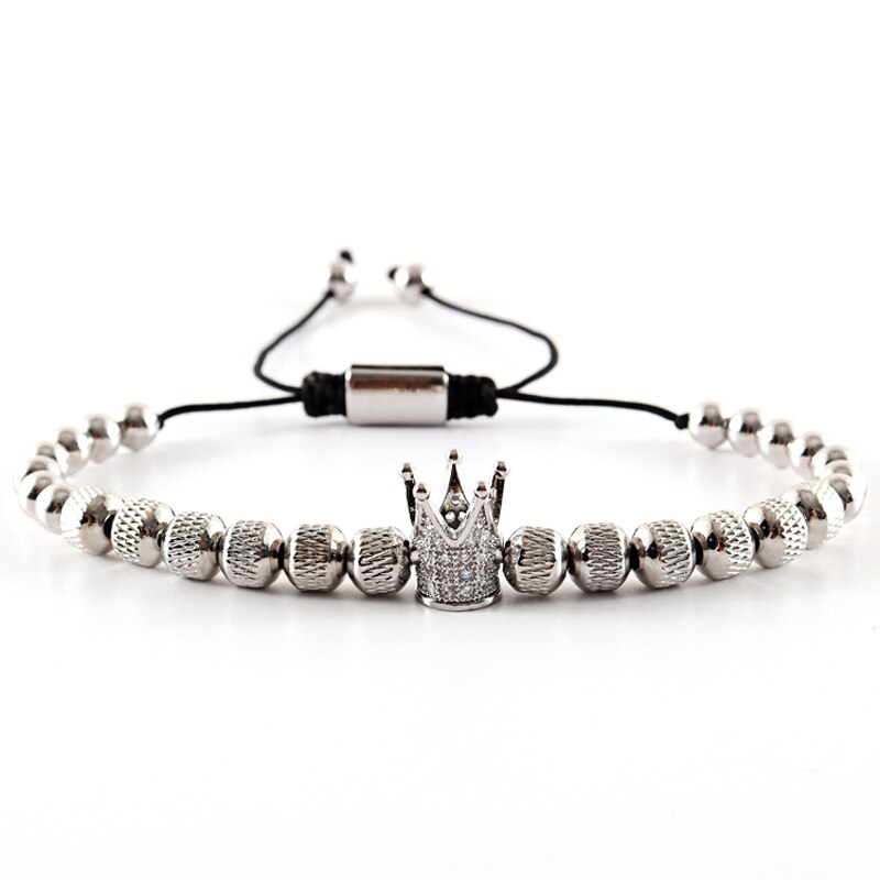 2022 Kroon Charme Armband Mannen Eenvoudige Klassieke Verstelbare Touw Handgemaakte Weave 6Mm Bead Armband Voor Mannen Sieraden: 4
