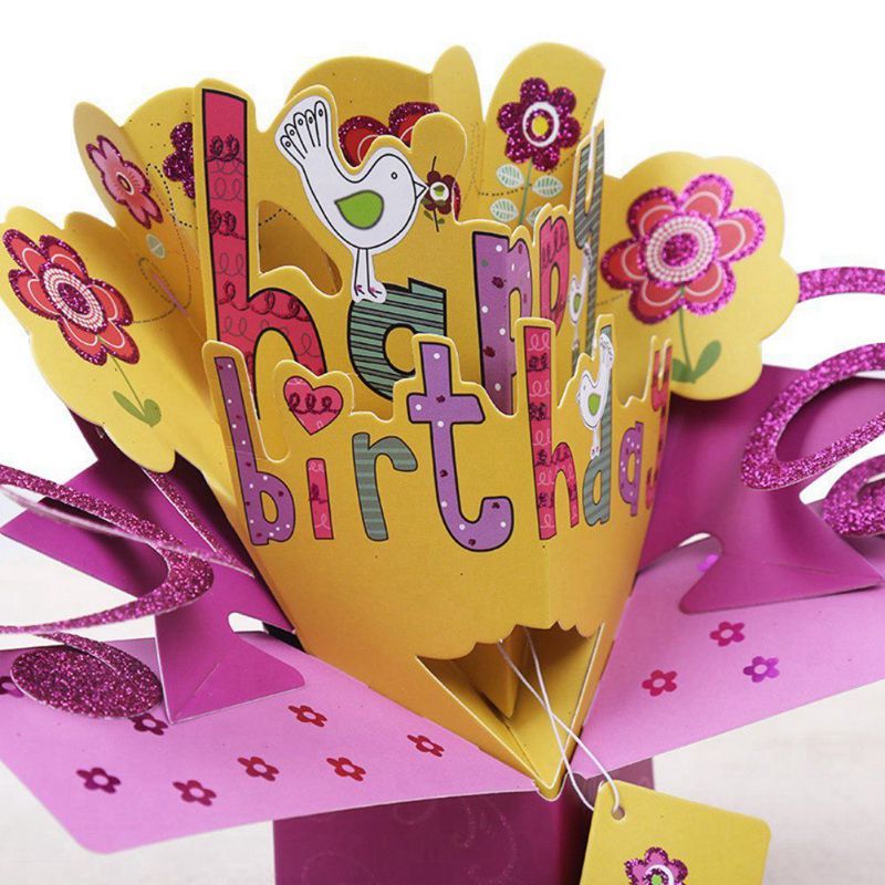 3D Gelukkige Verjaardag Met Bloemen Up Wenskaart Handgemaakte Card Voor Verjaardag Zegen Kaart