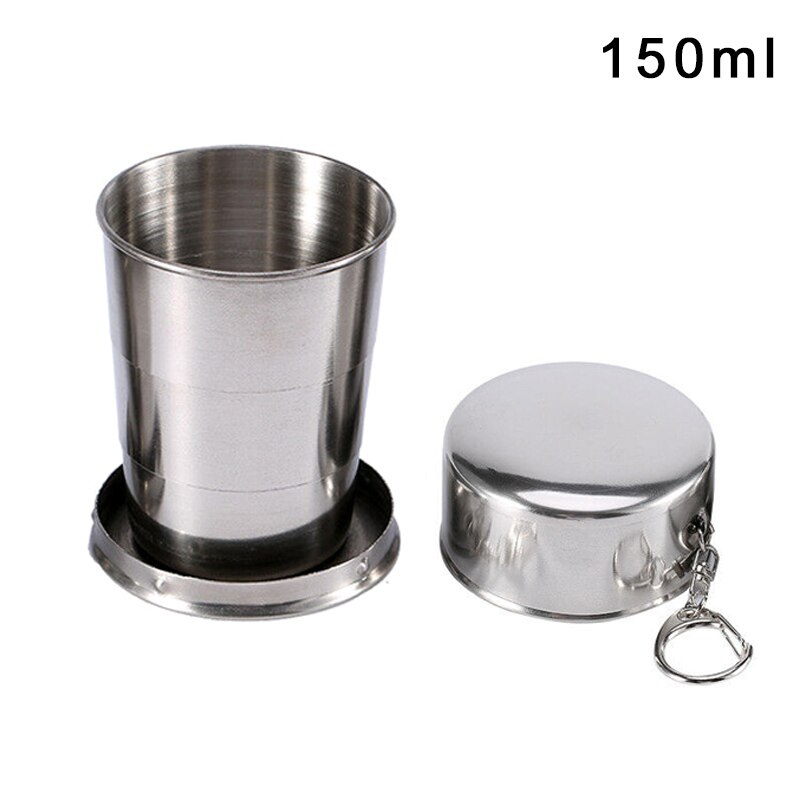 60ml 150ml 250ml in Acciaio Inox Campeggio Pieghevole Tazza di Corsa Esterna Portatile Smontabile Tazza Pieghevole con Portachiavi: 150ml