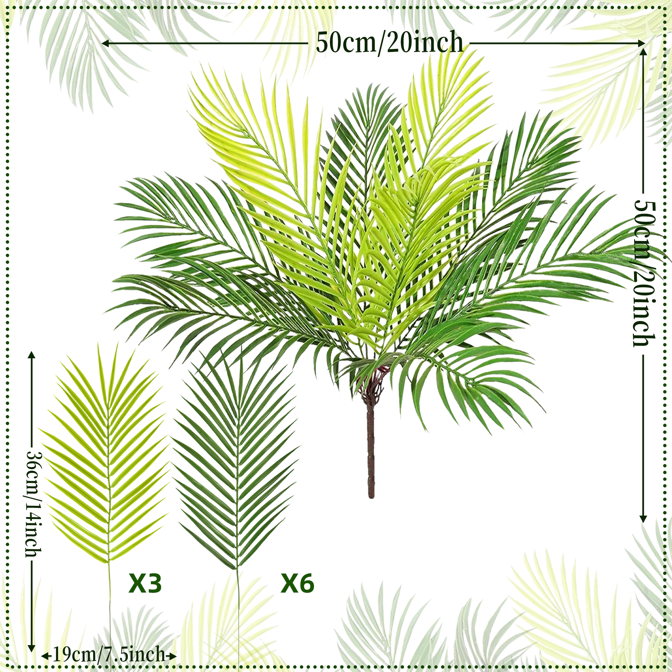 1 st 9 Bladeren 50 cm Kunstplanten Tropische Palmboom Tak Kerst Decoratie Home Decor Kamer Tuin Kantoor Jungle Party: Default Title
