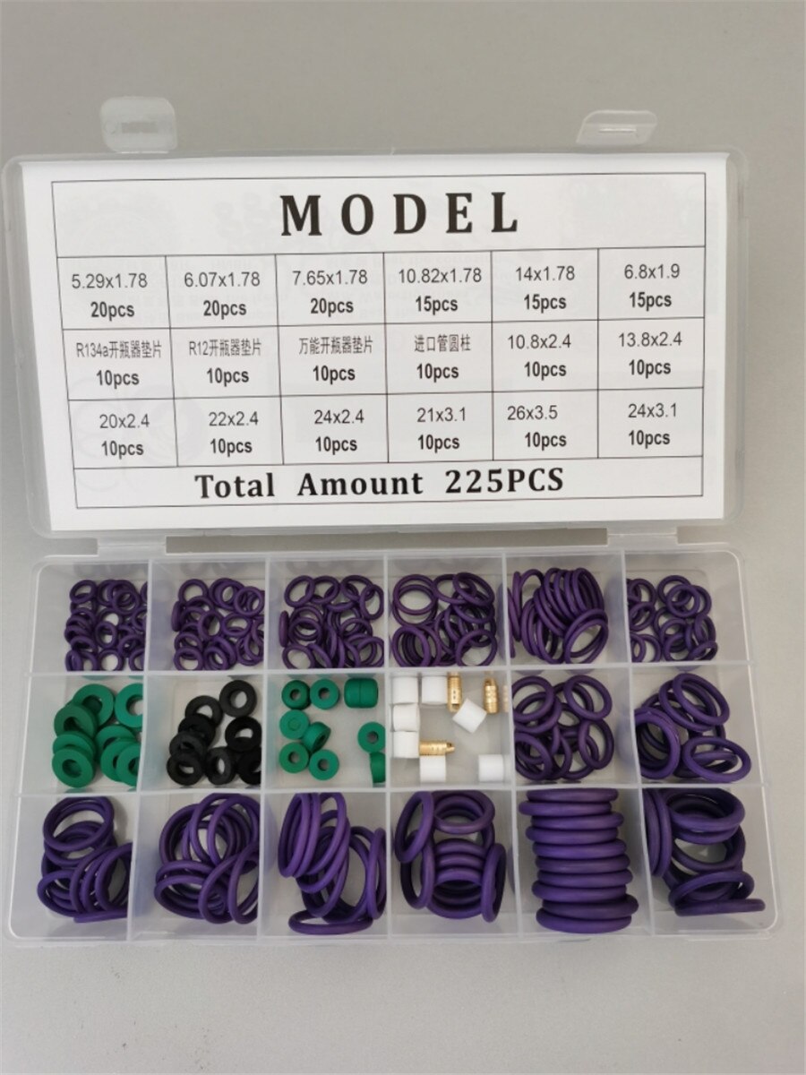 225 pcs /box Car Air Conditioner R22/ R134a Repair Compressor Seal O- ring Gasket Kit