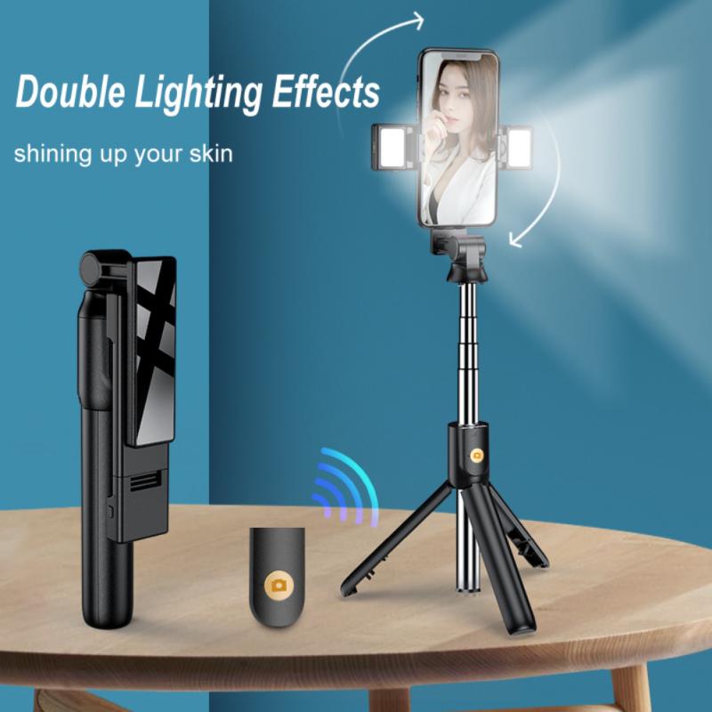 Uitschuifbare Monopod Statief Met Dual Vullen Licht Selfie Stick Voor Mobiele Telefoons Bluetooth Remote Shutter