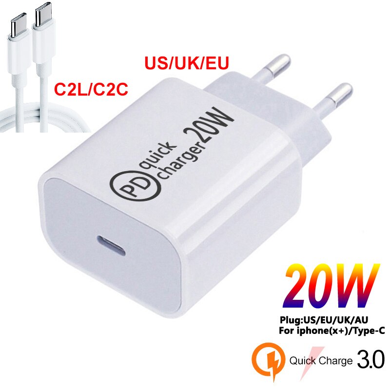 Szybka ładowarka 20W PD ładowarka USB C dla IPhone 12 Pro Max USB szybka ładowarka PD QC 3.0 type-c USB C telefon ścienny ue US type-c wtyczka
