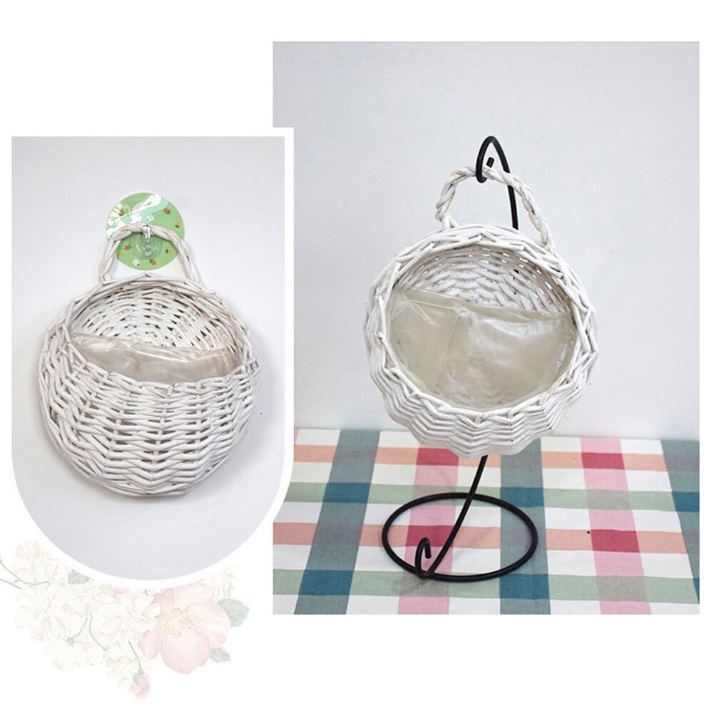 Hand Woven Knitted Wall Hanging Flower Basket Plant Pot Planter Rattan Vase Basket Home Garden Wall Decoration Storage Container