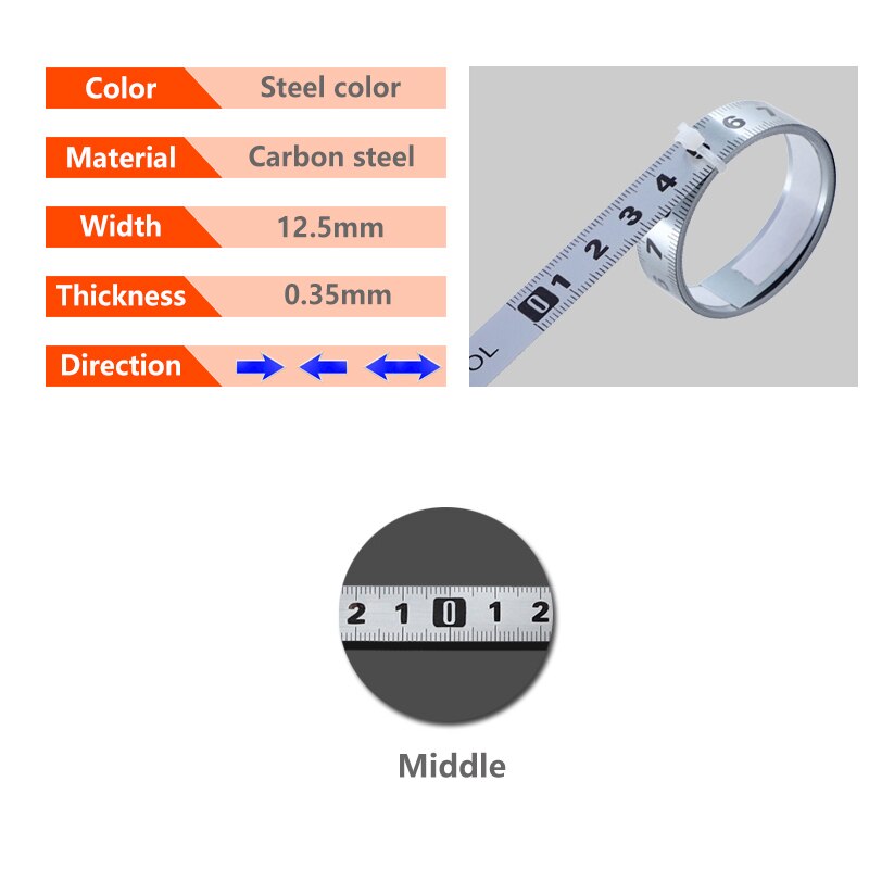 Cinta métrica t-track herramienta autoadhesiva para carpintería regla métrica de 12.5/16/19MM de ancho para enrutador de inglete medición de sierra de mesa