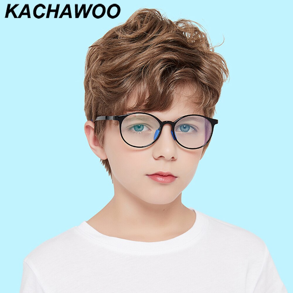 Kachawoo boy anti blue light glasses child protection TR90 round glasses frame kids optical computer green brown