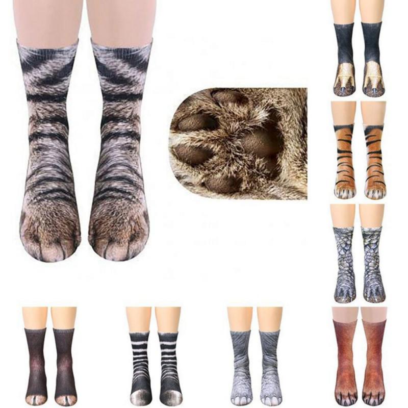 Zachte Casual Leuke Katoenen Dier Voeten Gesimuleerde Sokken Unisex Volwassen 3D Dieren Paw Print Lange Sokken