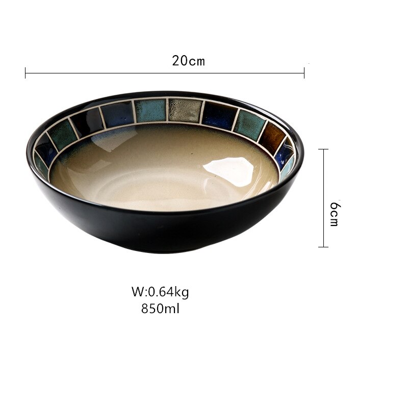 Amerikansk keramik retter sæt mosaik striber dekoration bøf tallerken ovn skift glasur proces stor husholdning salatskål: D