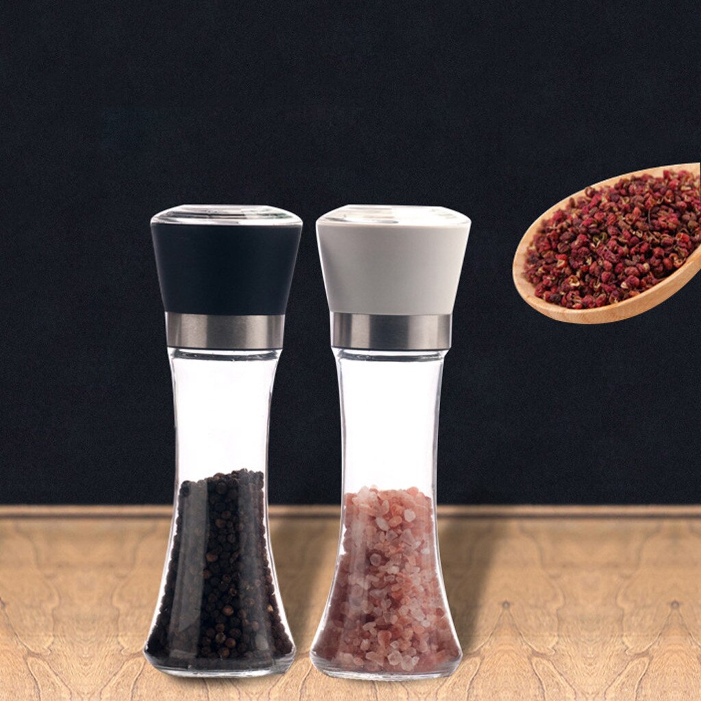 Premium Roestvrij Staal Zout En Peper Molen Shakers Glas Body Spice Zout En Pepermolen Met Verstelbare Keramische Rotor
