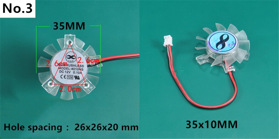 Ventilador VGA de 35MM, 45MM, 55MM, 65MM, 75MM de diámetro, 25MM, 26MM, 42MM, con muchos agujeros, espaciado DC12V, hoja de ventilador de 2 pines: 35MM  26X20MM