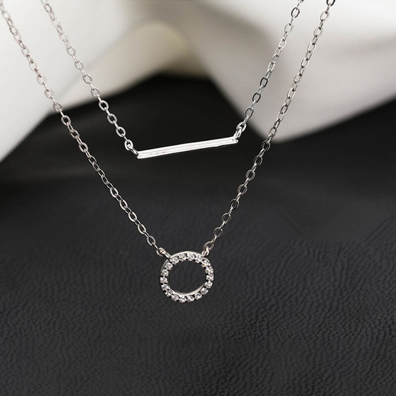 925 Sterling Zilver Geometrische Choker Ketting Voor Vrouwen Eenvoudige Dubbele Lagen Ronde Stok Bar Sleutelbeen Chain Party Accessoires