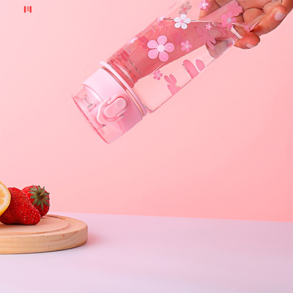 Summer 500ml Water Bottle Flower Portable Leak-proof Pink Bule Outdoor Bicycle Sports Drinking Cup Plastic for Girls