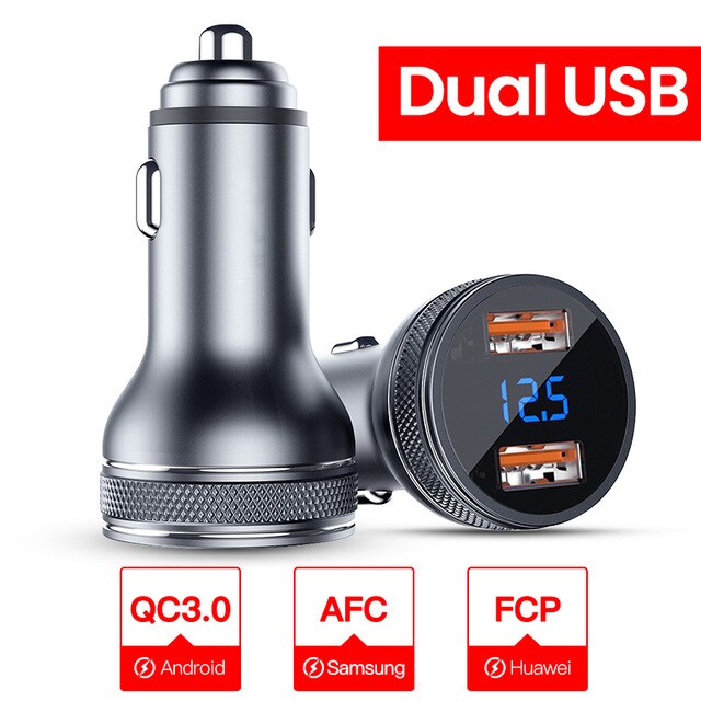 Dual Usb Car Charger Quick Charge 36W Snel Opladen Voor Xiaomi Samsung Interface Usb + Type C Qc Pd 3.0 Auto Aansteker Slot Recharge: Dual USB Gray