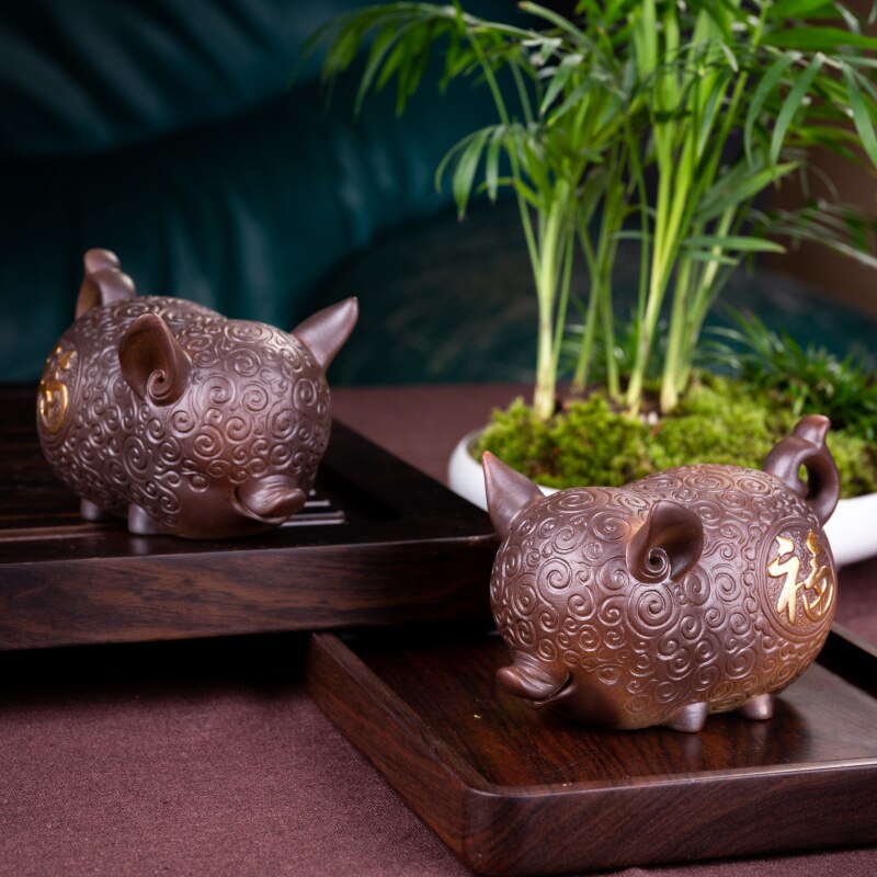 Statue en céramique | Mignon petit cochon chinois, thé chanceux, jouet d'animal domestique, décoration de la maison, ornements