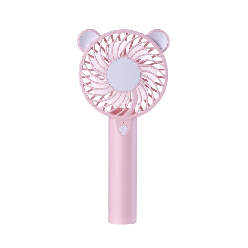 1200mA Cute Bear Cartoon Handheld USB Rechargeable Fan With LED Light Cooler Portable 3 Speed Adjustable Desktop Cooling Fan 5V: Pink