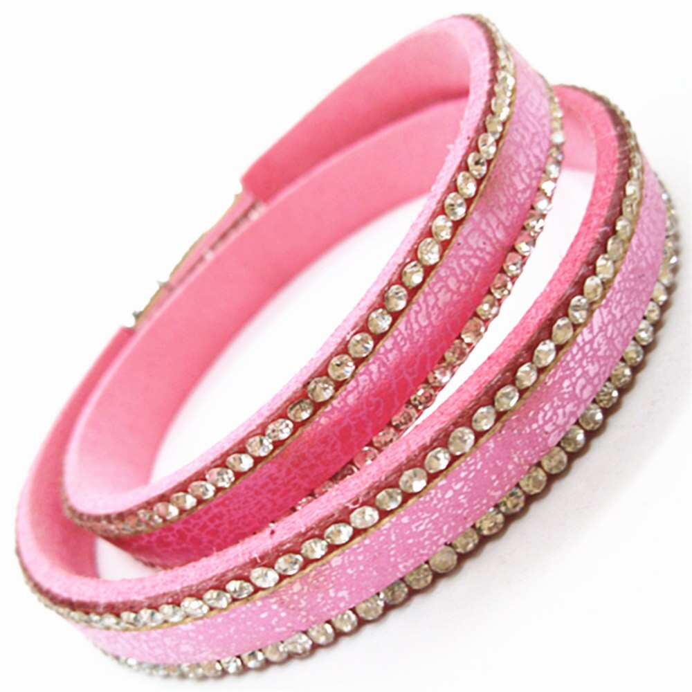 Roze Strass Neon Black Multilayer Verklaring Etnische Trendy Lederen Armbanden Vrouwen Mode Meisje Manchet Armband Vrouwelijke Sieraden