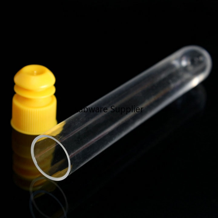 50pcs 15x150mm 20ml Clear Plastic test tubes with plastic blue/red stopper push cap for school experiments and tests