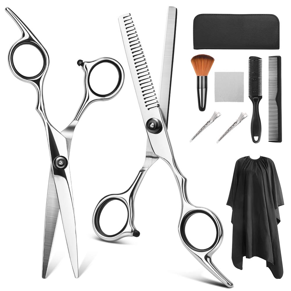 YBLNTEK 9 PCS Hairdressing Scissors Hair Scissors Kit Hair Cutting Scissors Tail Comb Hair Cape Hair Cutter Comb: 9 PCS Black