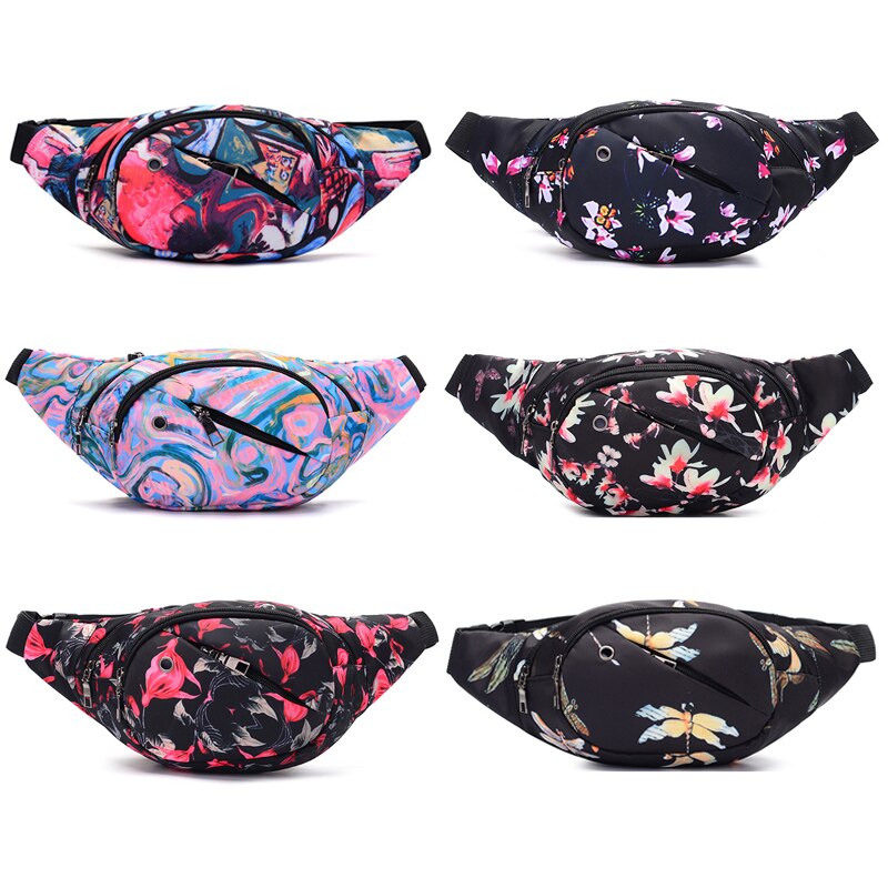 Kvinner & #39 ;s fanny pakke utendørs sport vanntett midjeveske kvinnelig banan belteveske blomster skulder crossbody brystvesker hofteveske