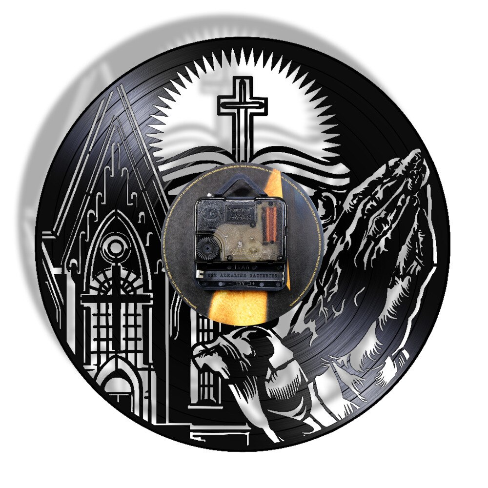 handgefertigt Vinyl Wanduhr Uhr Jahrgang in Gott der Zeit Schrift Bibel Kreuz Saat Jesus Christian Religiöse Spirituelle Rekordzeit