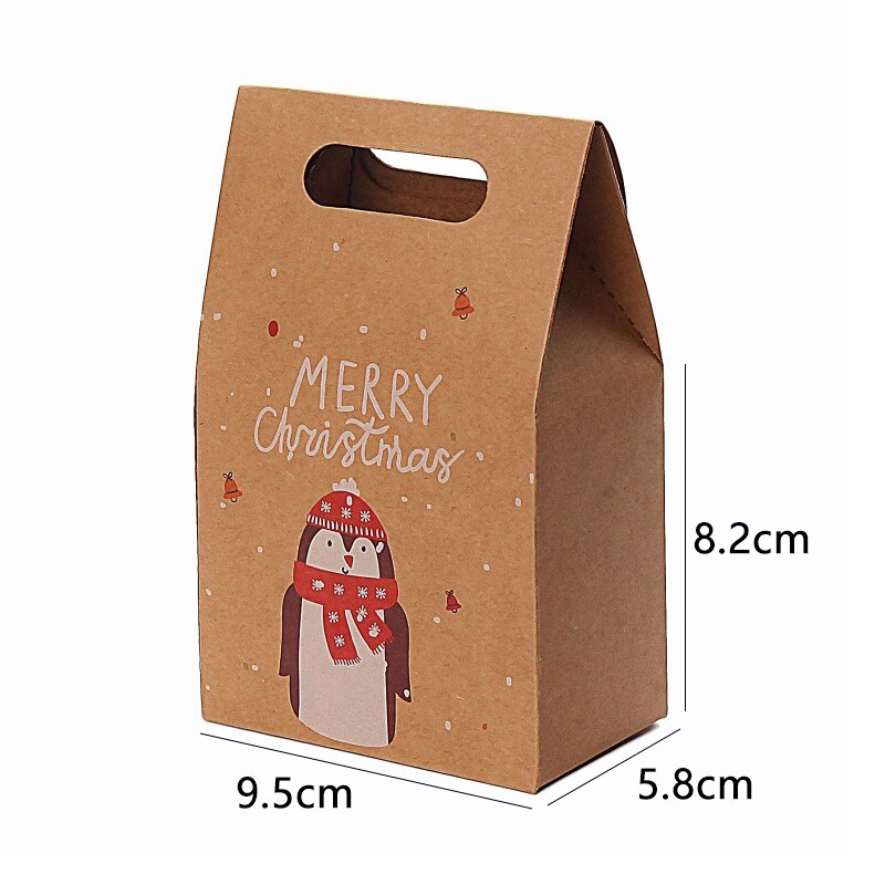 1Pcs Christmas cartoon kraft paper box retro kraft paper cartoon tote bag candy biscuit apple packaging tote bag