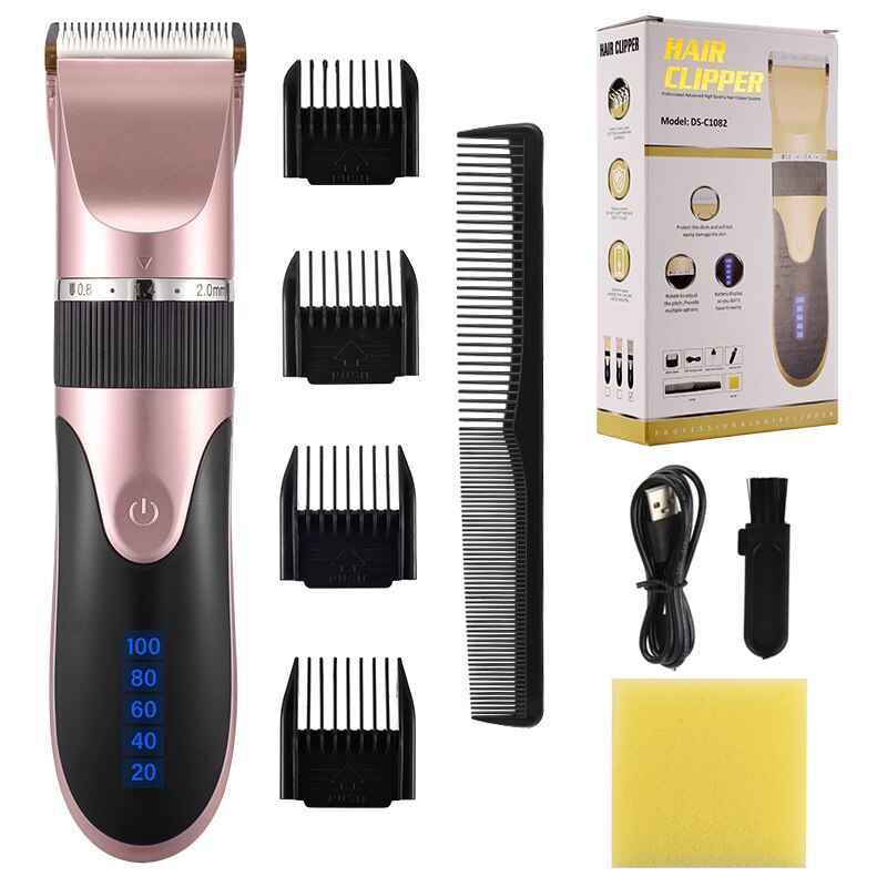HIENA Hair Clipper Electric Hair Trimmer Digital Rechargeable Hair Clipper for Men Hair Cutting Machine Low Noise: Pink withbox