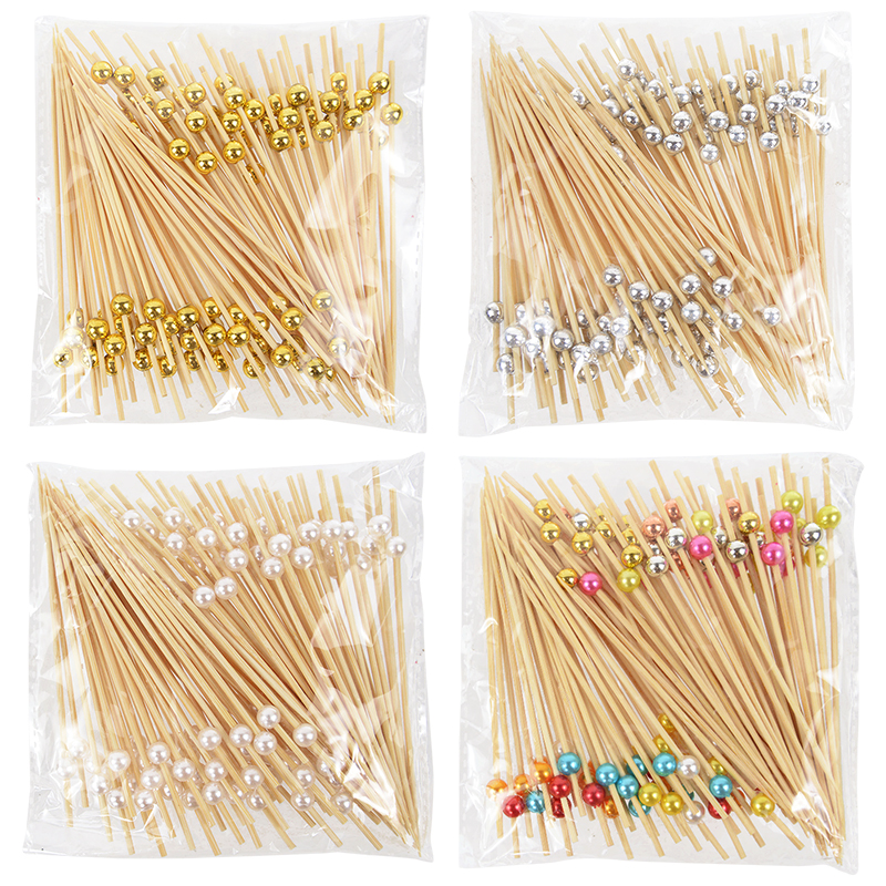 100 stks Bruiloft Parel Wegwerp Spiesjes Voedsel Fruit Picks Bamboe Cocktail Buffet Taart Tandenstoker Bruiloft Verjaardag Benodigdheden