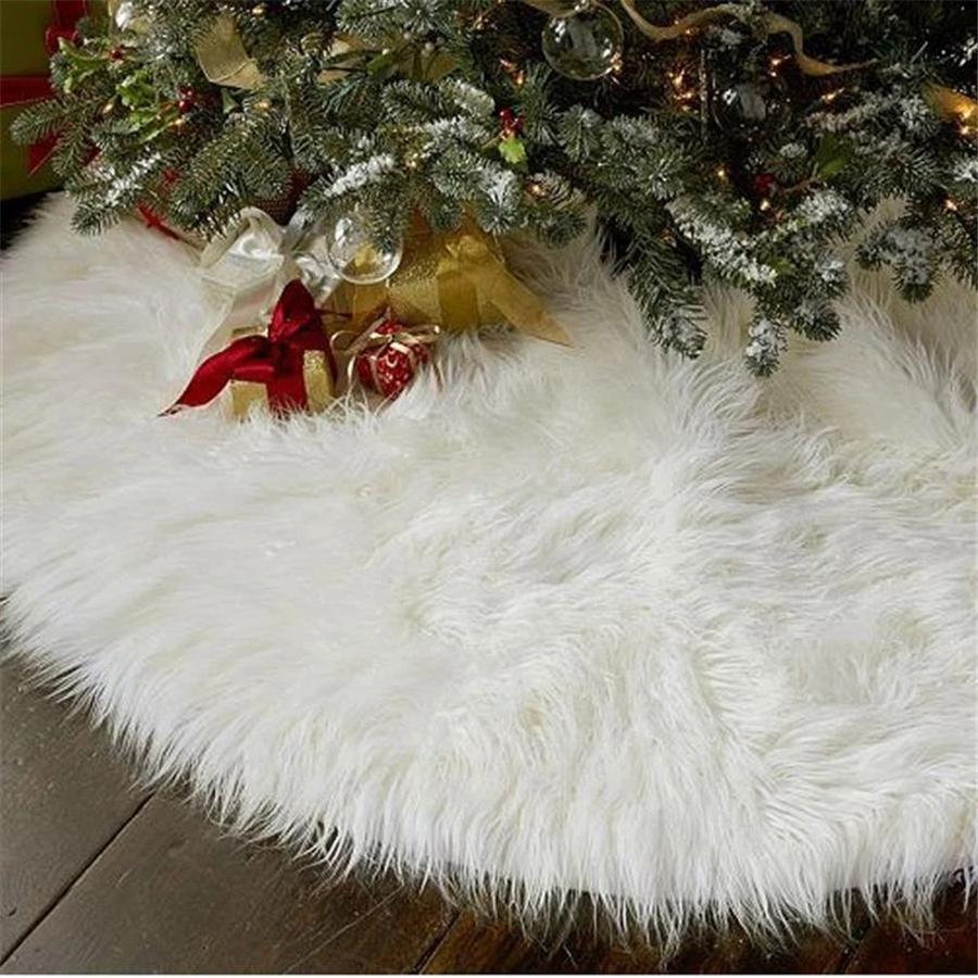 2 pcs White Plush Christmas Tree Skirt Carpet Large Snowy White Faux Fur Floor Mat Xmas Decorations Year Ornaments 48 inches