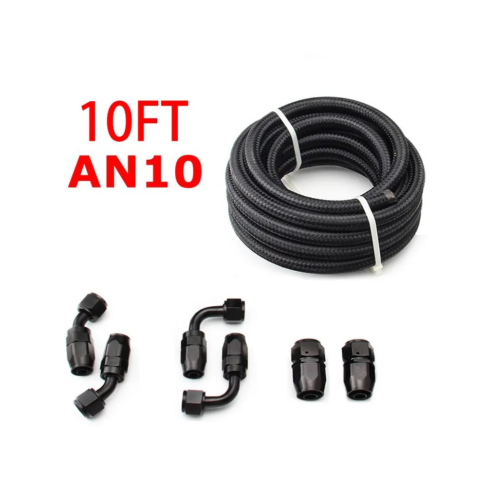 10ft An6/An8/An10 Olie Brandstof Fittingen Slang Einde 0 45 + 90 + 180 Graden Olie Adapter Kit Gevlochten Olie Brandstofslang Lijn 3M Zwart Met Klemmen: WHITE