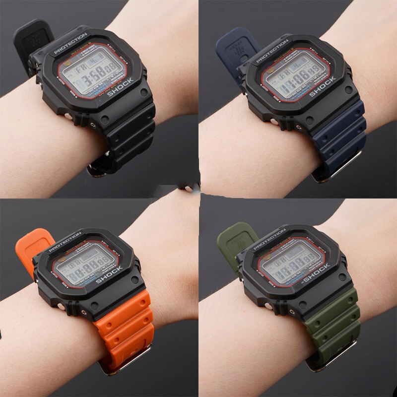 Bracelet de montre en caoutchouc pour Casio AQ-S810W/S800W AE-1000W SGW-400H/300H/500H W-735H, Silicone noir, boucle ardillon