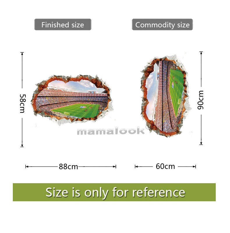 Broken wall 3d Soccer field Wall Stickers for kids baby rooms bedroom home decoration mural poster football sticker art
