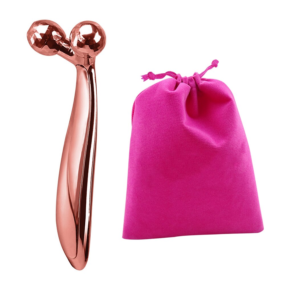Roller Massager Thin Face Massager Lifting 360 Rotate 3D Full Body Shape Y Shape Massager Wrinkle Remover Facial Massage Tool: Rose gold Gift Bag