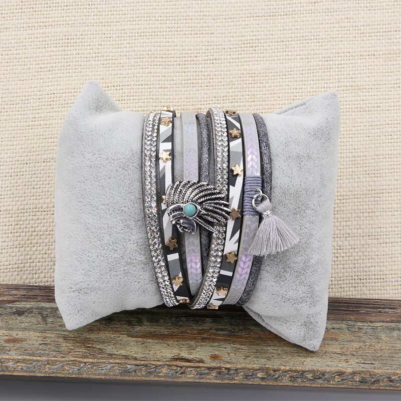 Armband PU Lederen Armbanden &amp; Armbanden Voor Vrouwen Pulseira De Couro Vrouwelijke Lange Egyptische Schoonheid Hoofd Wrap PulserasMujer