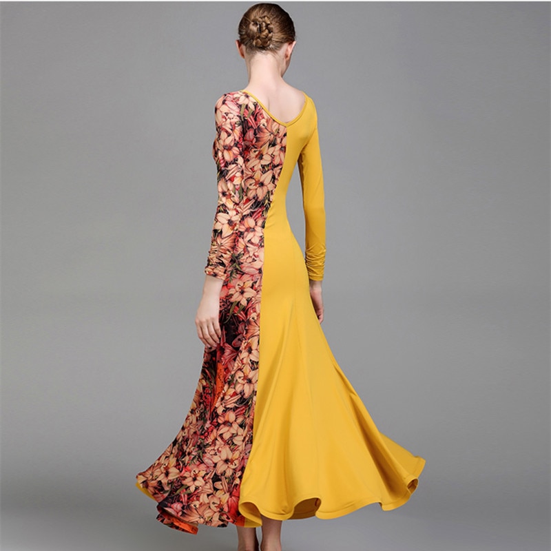 Latijnse ballroomjurk standaard weense walsjurk dames danskostuums ballroom oefenkleding spaanse jurk flamengo geel