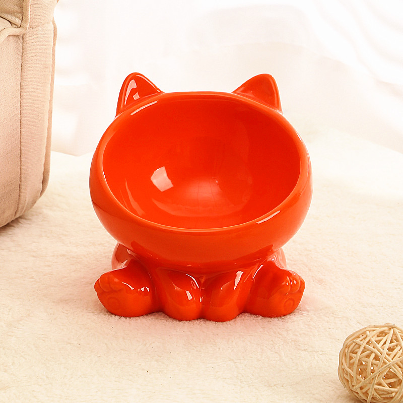 Cat Bowl Integrated Ceramic Diagonal High Feet Cute Protection Cervical Spine Dog Bowl Drinking Cat Bowl Against Black Chin: green