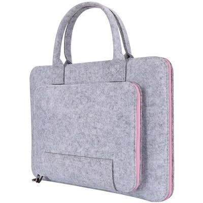 Laptop Bag 17.3" Wool Felt Laptop Bag Handbag 11 13 14 15.6" for MacBook Pro 16.1 for Lenovo Dell HP Asus Computer Bag Men Women: Grey and pink / 17.3-inch